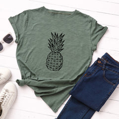 Women's Pineapple Print Cotton Short Sleeve T-Shirt