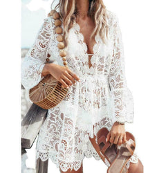 White Ivy: Lace Bathing Suit Cover Up Boho Beach Women Maxi Bikini Sundress Dress Summer US