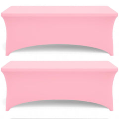 Pink Spandex Table Covers 6ft 2 Pack Elegant Durable Stretchy 6ft Table Cover Fitted Wrinkle and Stain Resistant Elastic Leg Pockets