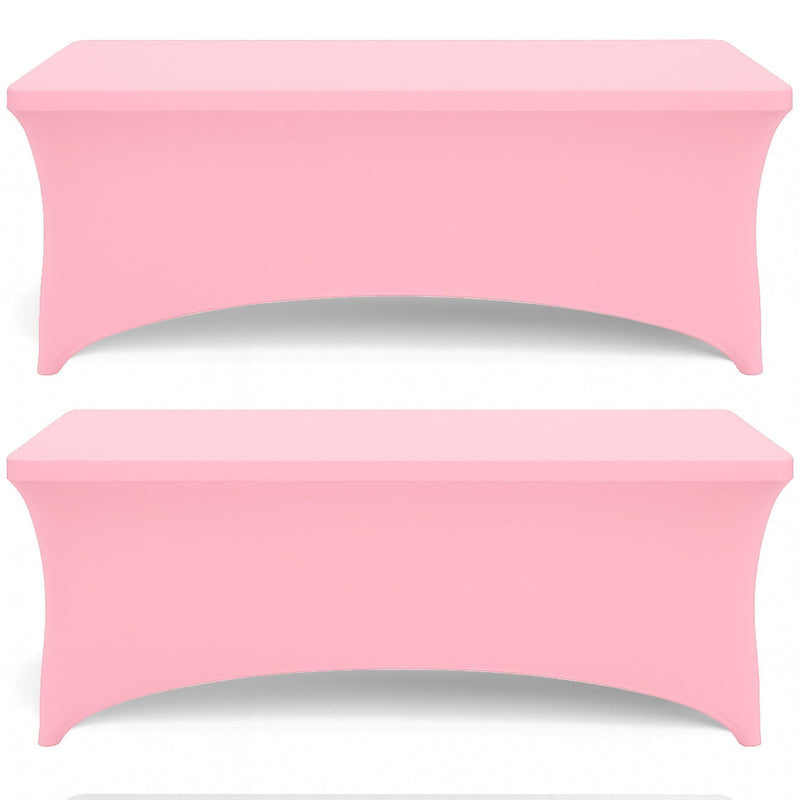 Pink Spandex Table Covers 6ft 2 Pack Elegant Durable Stretchy 6ft Table Cover Fitted Wrinkle and Stain Resistant Elastic Leg Pockets