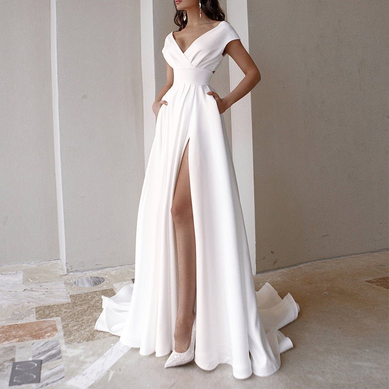 The Roxane™ Elegant Women's V-Neck Ruffle Hem Midi Dress - Trusted Best Sellers™