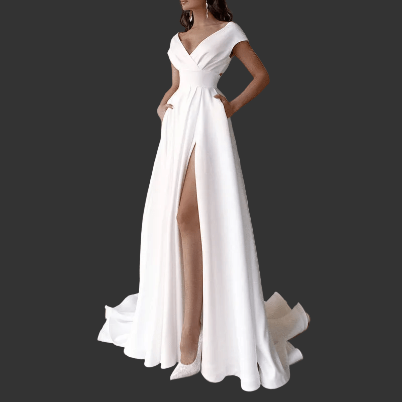 The Roxane™ Elegant Women's V-Neck Ruffle Hem Midi Dress - Trusted Best Sellers™