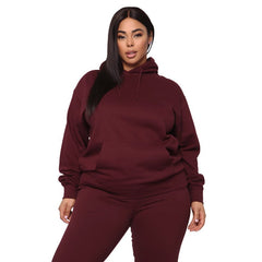 Plus Size Casual Solid Color Hooded Sweater Set