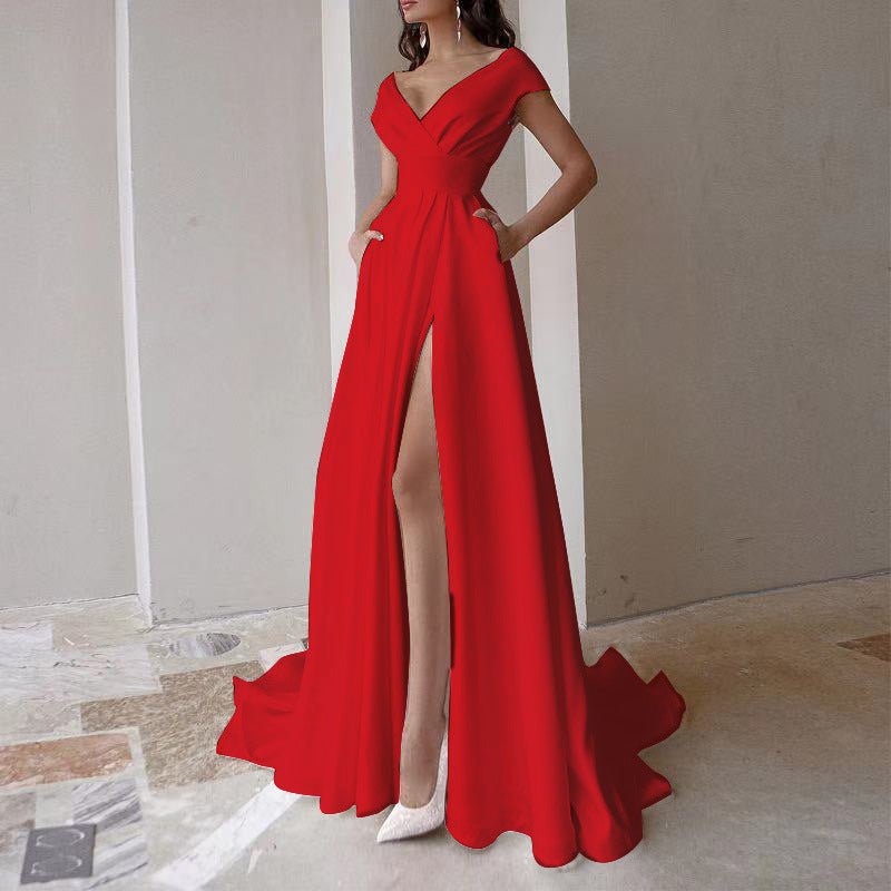 The Roxane™ Elegant Women's V-Neck Ruffle Hem Midi Dress - Trusted Best Sellers™