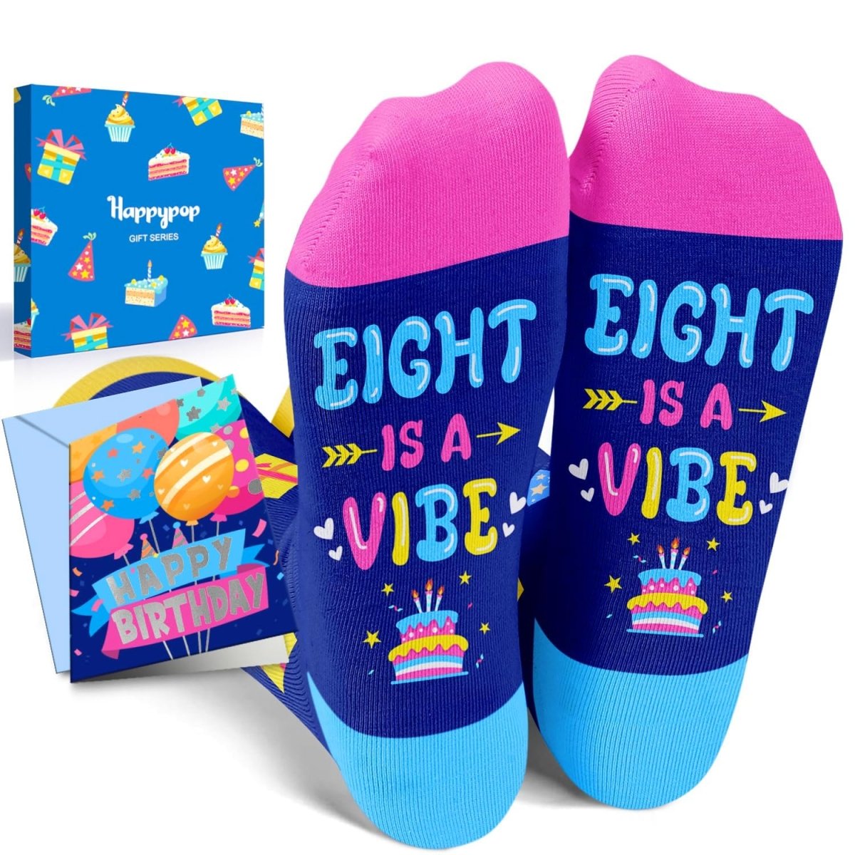 8th Birthday Gifts Socks - Blue Pink - Trusted Best Sellers™