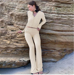 Women’s 2-Piece Knitted Hooded Set - Long-Sleeve Cardigan & High-Waist Trousers - Trusted Best Sellers™