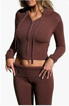 Women’s 2-Piece Knitted Hooded Set - Long-Sleeve Cardigan & High-Waist Trousers - Trusted Best Sellers™