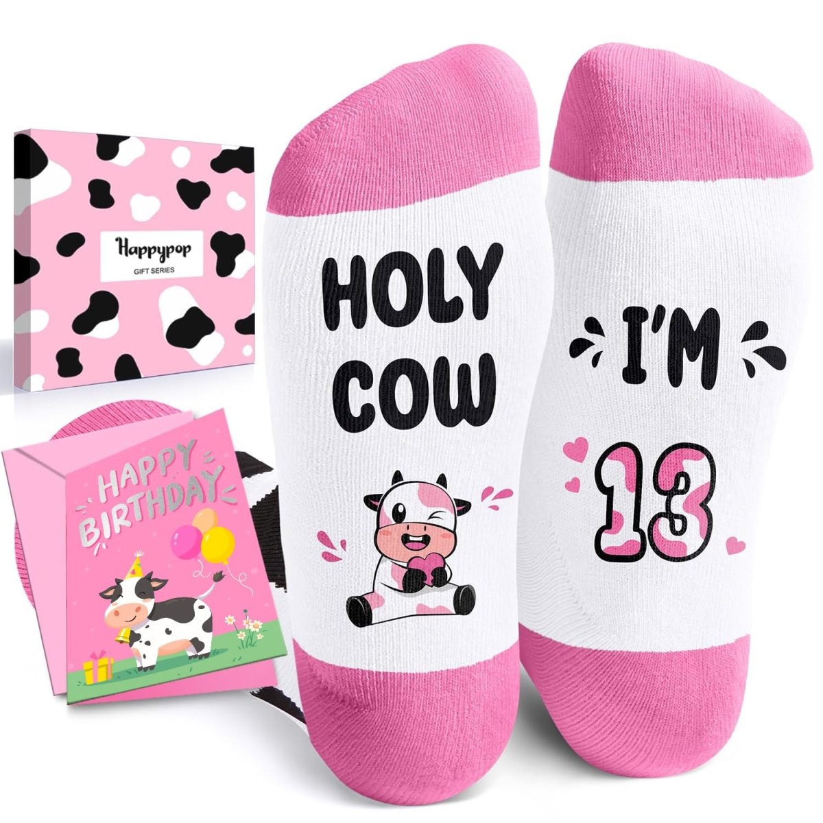 13th Birthday Cow Print Socks – "HOLY COW I'M 13!" Funny Birthday Gift - Trusted Best Sellers™