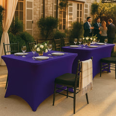 Purple Spandex Table Covers 6ft 2 Pack Elegant Durable Stretchy 6ft Table Cover Fitted Wrinkle and Stain Resistant Elastic Leg Pockets