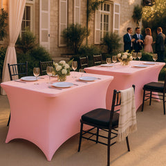 Pink Spandex Table Covers 6ft 2 Pack Elegant Durable Stretchy 6ft Table Cover Fitted Wrinkle and Stain Resistant Elastic Leg Pockets