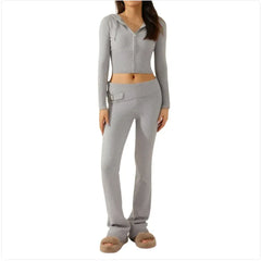 Women’s 2-Piece Knitted Hooded Set - Long-Sleeve Cardigan & High-Waist Trousers - Trusted Best Sellers™