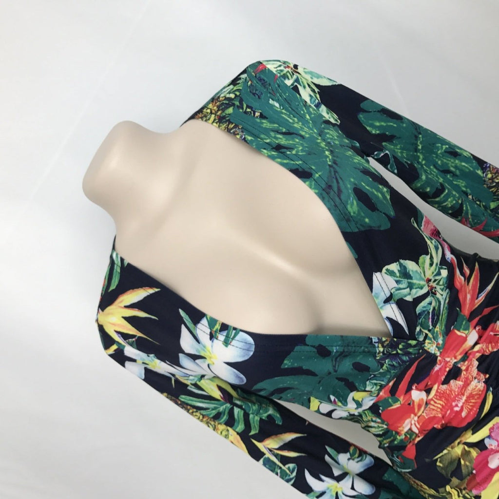 The Paradise Long-sleeved Maxi Dress - Bold Floral Print High Waist V-Neck With Split - Trusted Best Sellers™