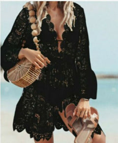 White Ivy: Lace Bathing Suit Cover Up Boho Beach Women Maxi Bikini Sundress Dress Summer US
