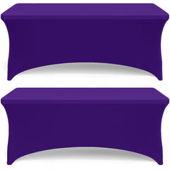 Purple Spandex Table Covers 6ft 2 Pack Elegant Durable Stretchy 6ft Table Cover Fitted Wrinkle and Stain Resistant Elastic Leg Pockets
