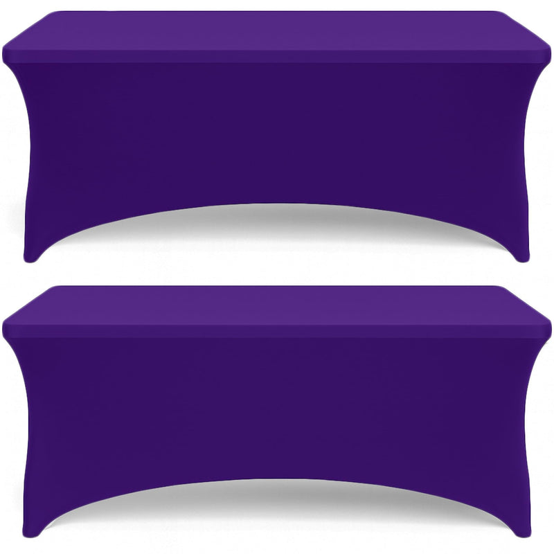 Purple Spandex Table Covers 6ft 2 Pack Elegant Durable Stretchy 6ft Table Cover Fitted Wrinkle and Stain Resistant Elastic Leg Pockets