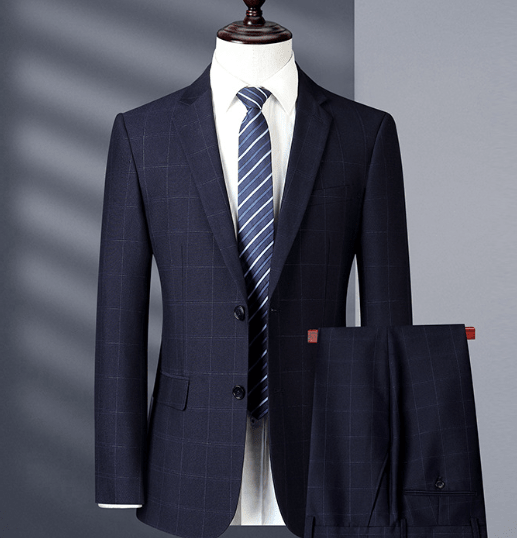 Classic Tailored Fit Men's Suit – Classic Navy Muted Windowpane Check - Trusted Best Sellers™