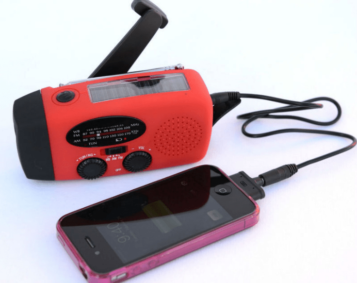 Displays red radio flashlight with USB charging.