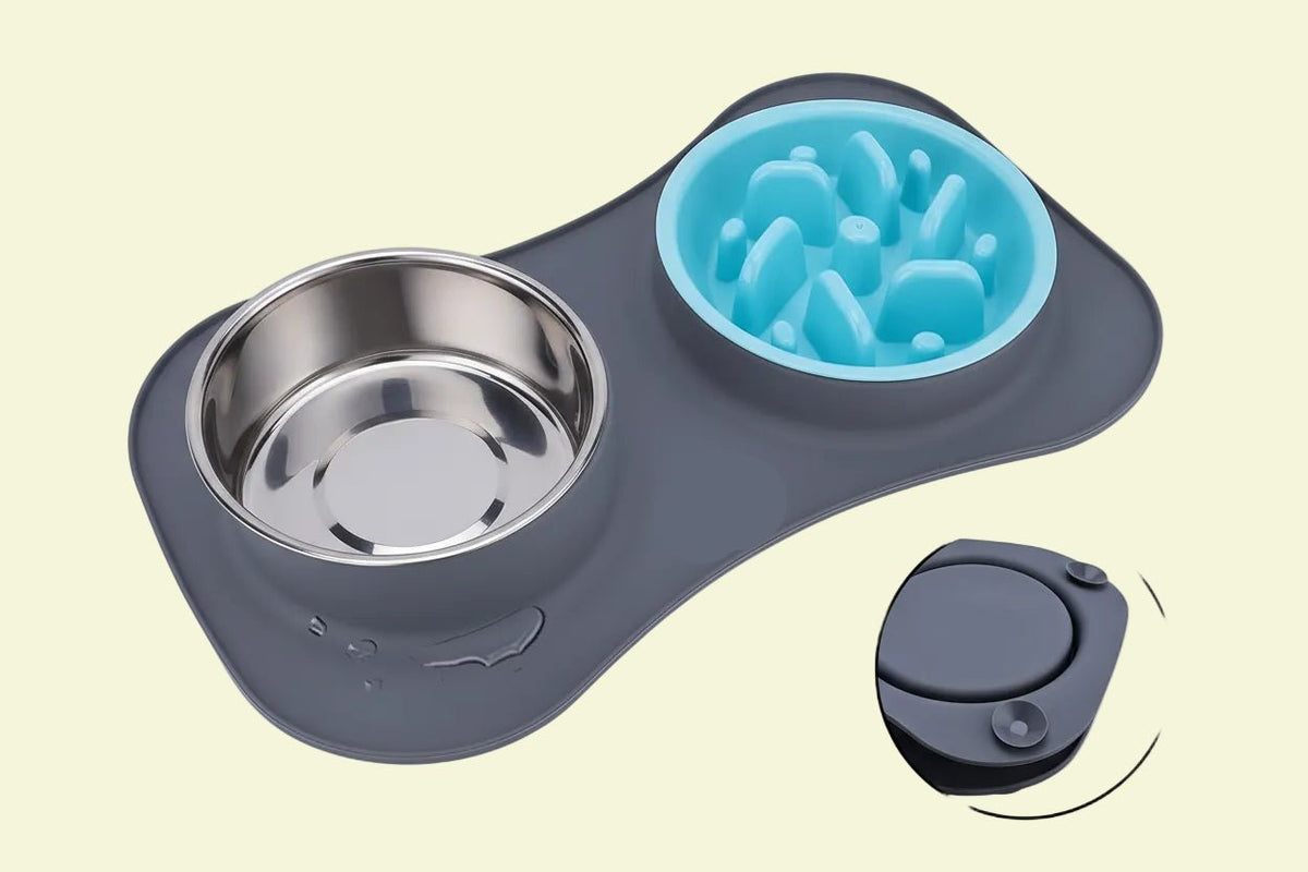 RuffStuff™ 3-in-1 Slow Feeder Dog Bowl Set with Non-Slip Mat &amp; Stainless Steel Bowl - Trusted Best Sellers™