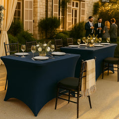 Navy Spandex Table Covers 6ft 2 Pack Elegant Durable Stretchy 6ft Table Cover Fitted Wrinkle and Stain Resistant Elastic Leg Pockets