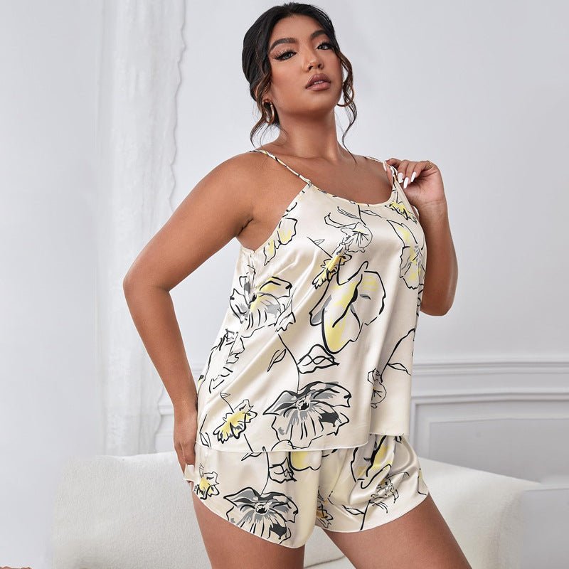 Plus Size Floral Print Cami Top & Shorts Pajama Set - Trusted Best Sellers™