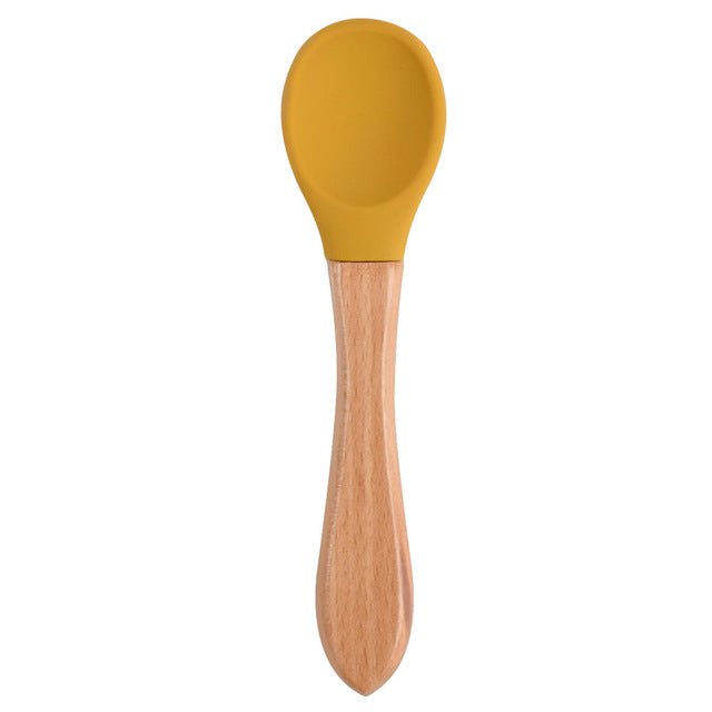 The Picky™ Soft Bite™ Food-Grade Silicone Training Spoon with Natural Wooden Handle for Infants & Toddlers - Trusted Best Sellers™