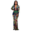 The Paradise Long-sleeved Maxi Dress - Bold Floral Print High Waist V-Neck With Split - Trusted Best Sellers™