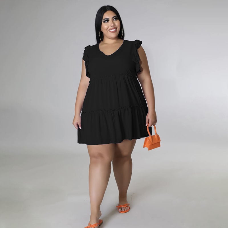 Women's Casual V-neck Sleeveless Ruffled Dress - Trusted Best Sellers™