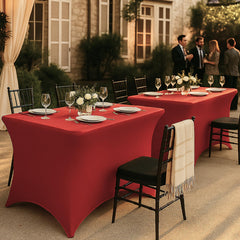 Red Spandex Table Covers 6ft 2 Pack Elegant Durable Stretchy 6ft Table Cover Fitted Wrinkle and Stain Resistant Elastic Leg Pockets