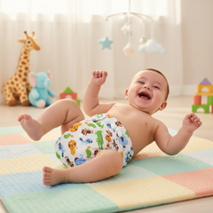 Reusable diaper with animal pattern on a white background