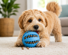 Pelota de juguete masticable dispensadora de premios RuffStuff™ Slow Feeder para perros – Goma no tóxica