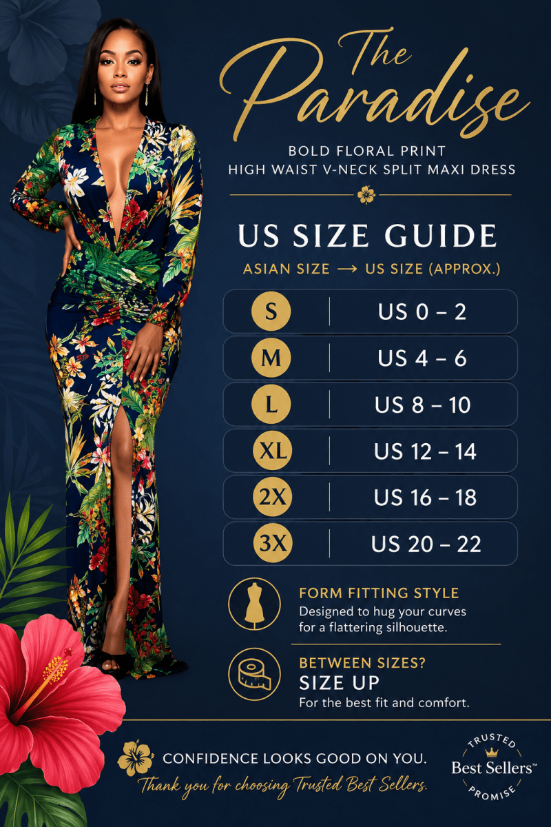 The Paradise Long-sleeved Maxi Dress - Bold Floral Print High Waist V-Neck With Split - Trusted Best Sellers™