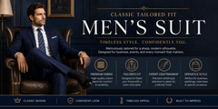 Classic Tailored Fit Men's Suit – Classic Navy Muted Windowpane Check