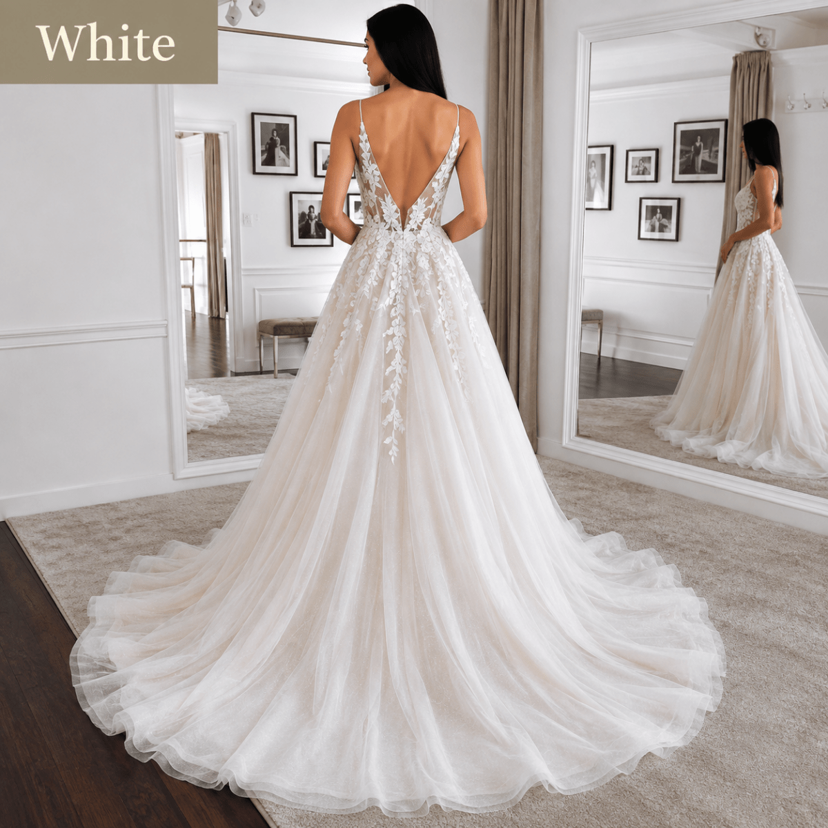 The White Ivy A-line Tulle Dress with Plunging V-Neckline and Floral lace Appliqués - Trusted Best Sellers™. All Rights Reserved. Trusted Best Sellers LLC.