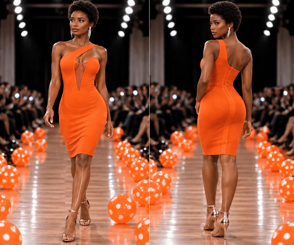 Still Life in Orange Sculptured One Strap Party Dress - UnRogue U.S. Sizes 00 - 6 - Trusted Best Sellers™