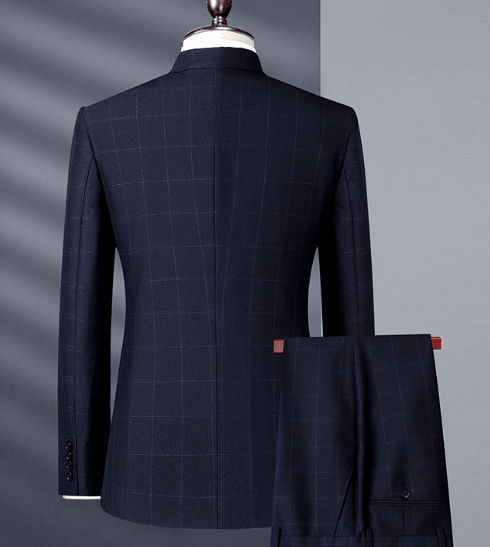 Classic Tailored Fit Men's Suit – Classic Navy Muted Windowpane Check - Trusted Best Sellers™