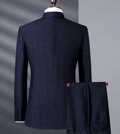 Classic Tailored Fit Men's Suit – Classic Navy Muted Windowpane Check
