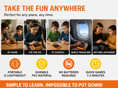 Promotional graphic for a product with images of children using it in various settings and features listed.