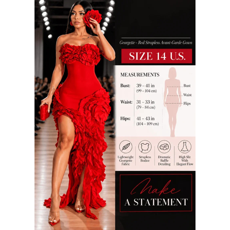 The Georgette - Red Strapless Avant-Garde Gown - UnRogue Size 14 - Trusted Best Sellers™