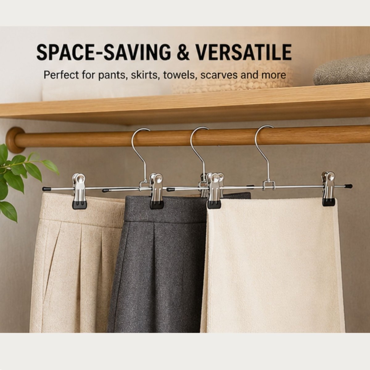 TBS Stainless Steel Adjustable Lightweight Clip Hangers – 12 Pack Space-Saving Pants, Skirt & Lightweight Garment Organizers - Trusted Best Sellers™