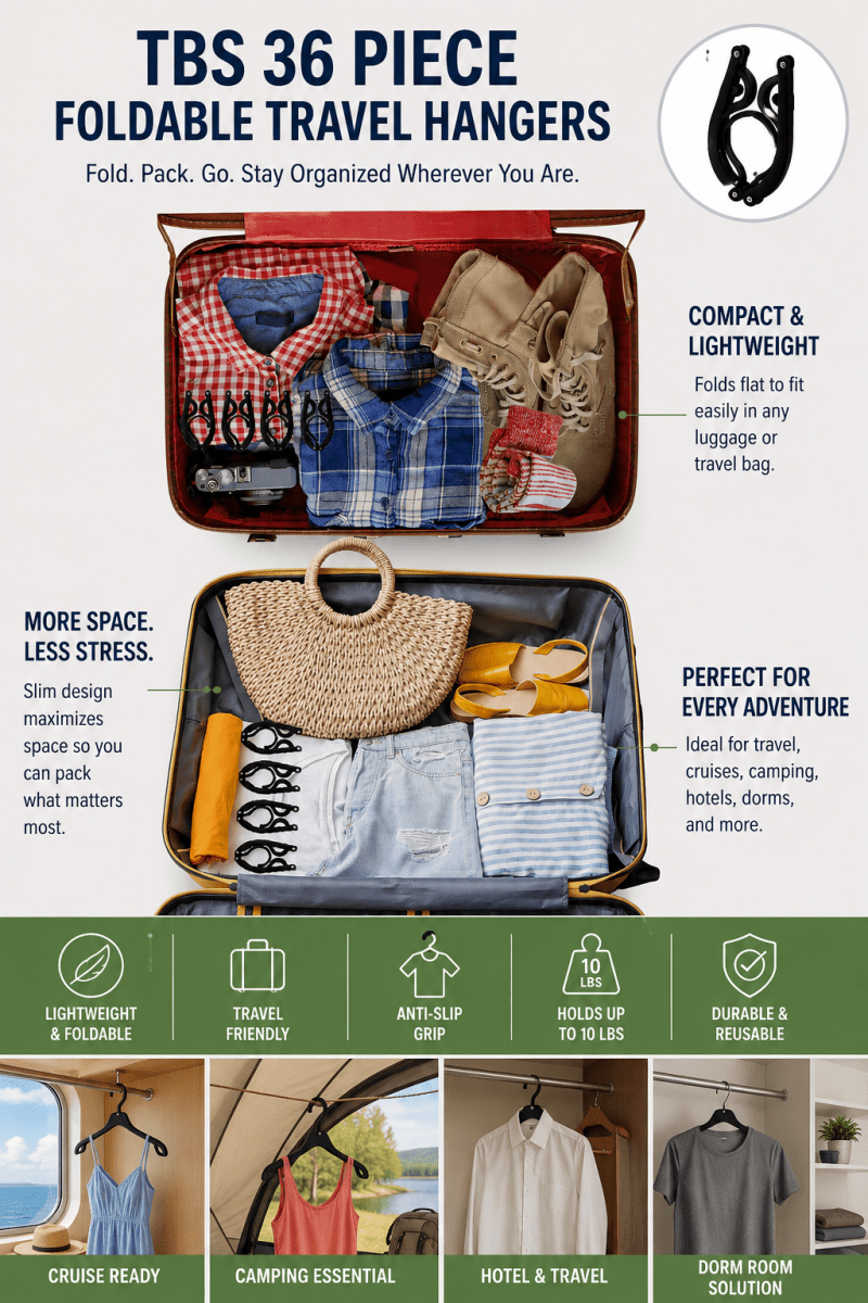 TBS 36-Piece Foldable Travel Hangers - Trusted Best Sellers™