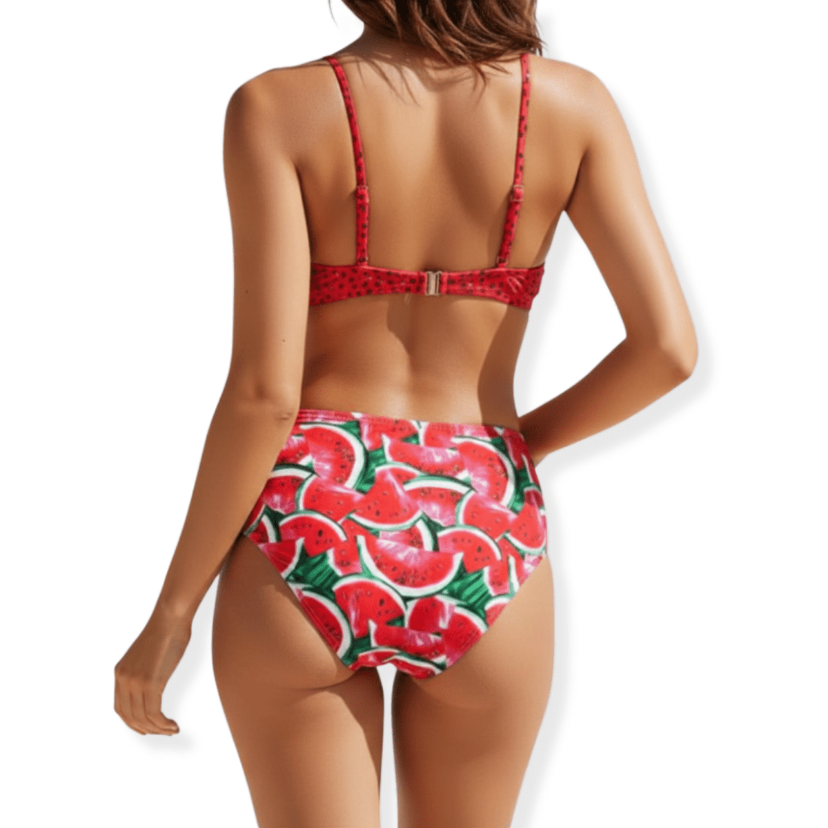 Fru-kini Watermelon/Pineapple Print Bikini - U.S. Sizes 6 - 10 - Playful Summer Vibes in Red & Yellow - Comfortable Polyester Fabric - Sizes S, M, L - Perfect Beach Wardrobe Piece - Trusted Best Sellers™