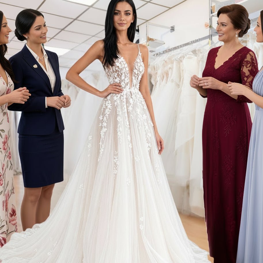 The White Ivy A-line Tulle Dress with Plunging V-Neckline and Floral lace Appliqués - Trusted Best Sellers™. All Rights Reserved. Trusted Best Sellers LLC.