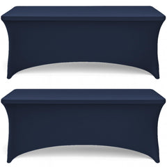 Navy Spandex Table Covers 6ft 2 Pack Elegant Durable Stretchy 6ft Table Cover Fitted Wrinkle and Stain Resistant Elastic Leg Pockets