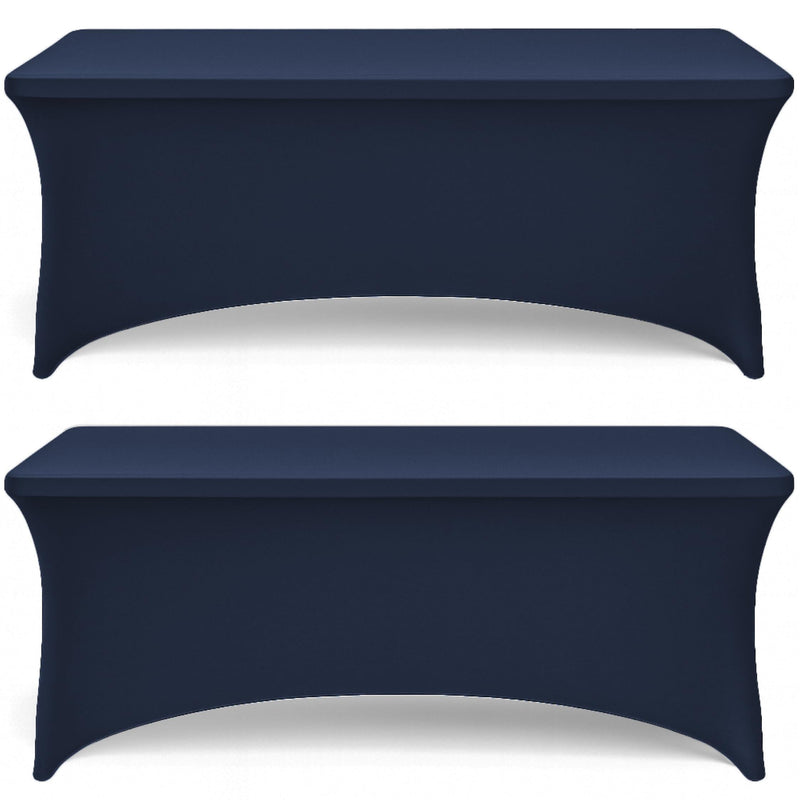 Navy Spandex Table Covers 6ft 2 Pack Elegant Durable Stretchy 6ft Table Cover Fitted Wrinkle and Stain Resistant Elastic Leg Pockets