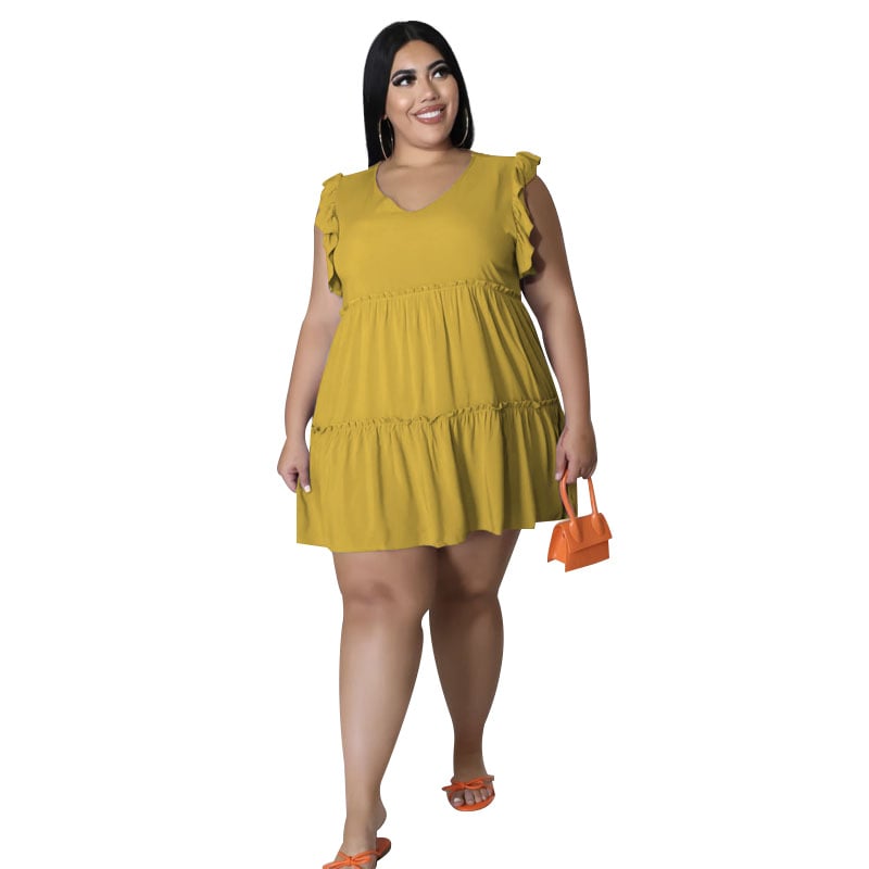 Women's Casual V-neck Sleeveless Ruffled Dress - Trusted Best Sellers™