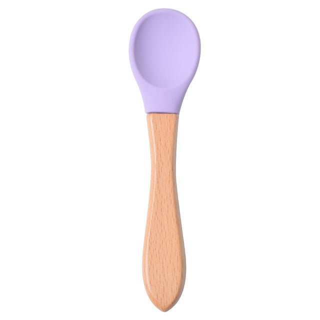 The Picky™ Soft Bite™ Food-Grade Silicone Training Spoon with Natural Wooden Handle for Infants & Toddlers - Trusted Best Sellers™