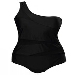 Plus Size Black One-Shoulder Swimsuit for Women