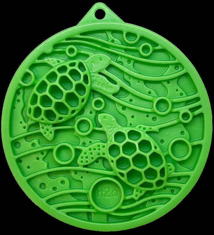 Green sea turtle design silicone mold for slow feeding and mental stimulation.