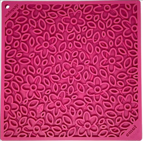 Pink silicone placemat with floral pattern, heat-resistant kitchen mat for slow feeding and mental stimulation.