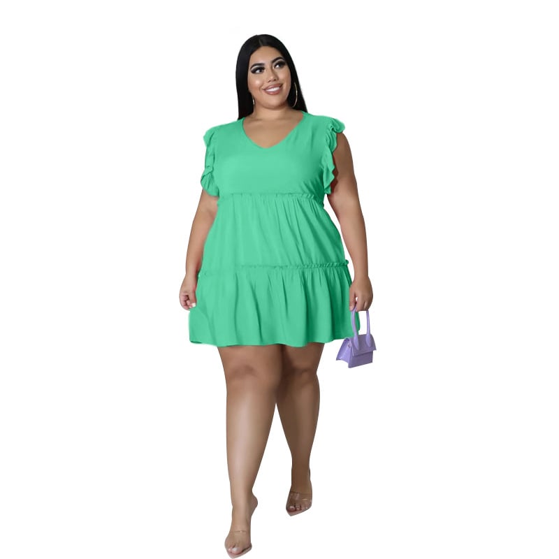 Women's Casual V-neck Sleeveless Ruffled Dress - Trusted Best Sellers™